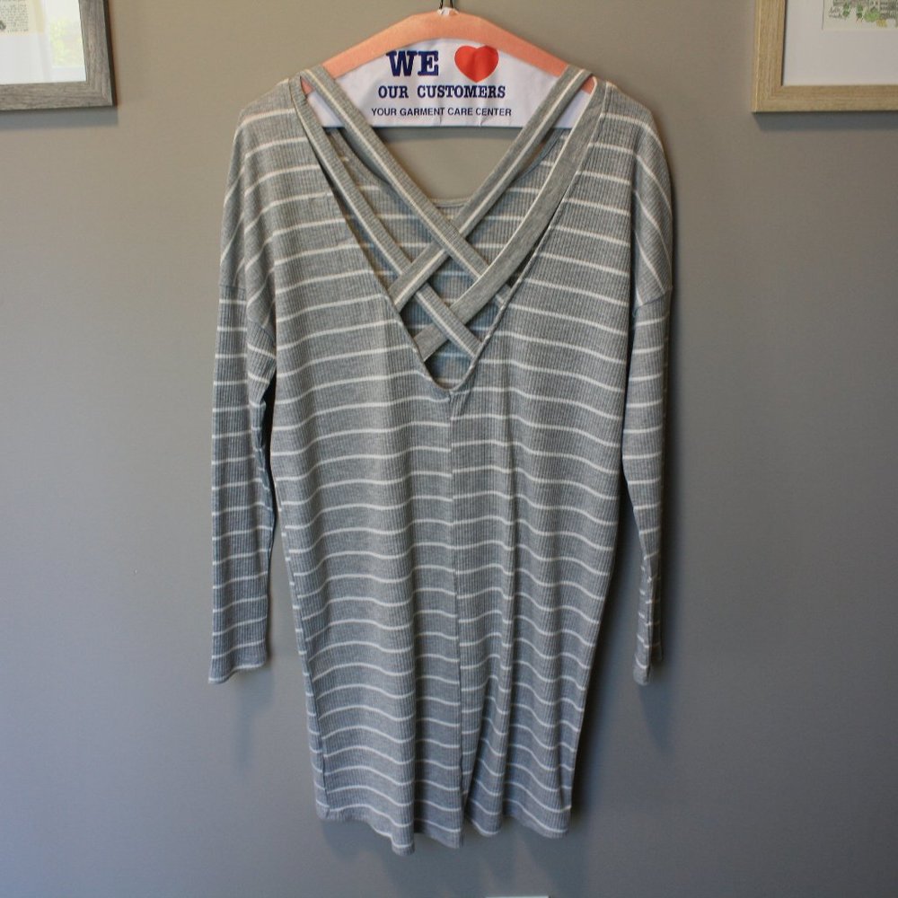 Small Blush Grey Striped Dress